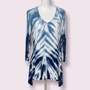 Tie Dye 3/4 length Sleeve Rhinestone Embellished Front Top